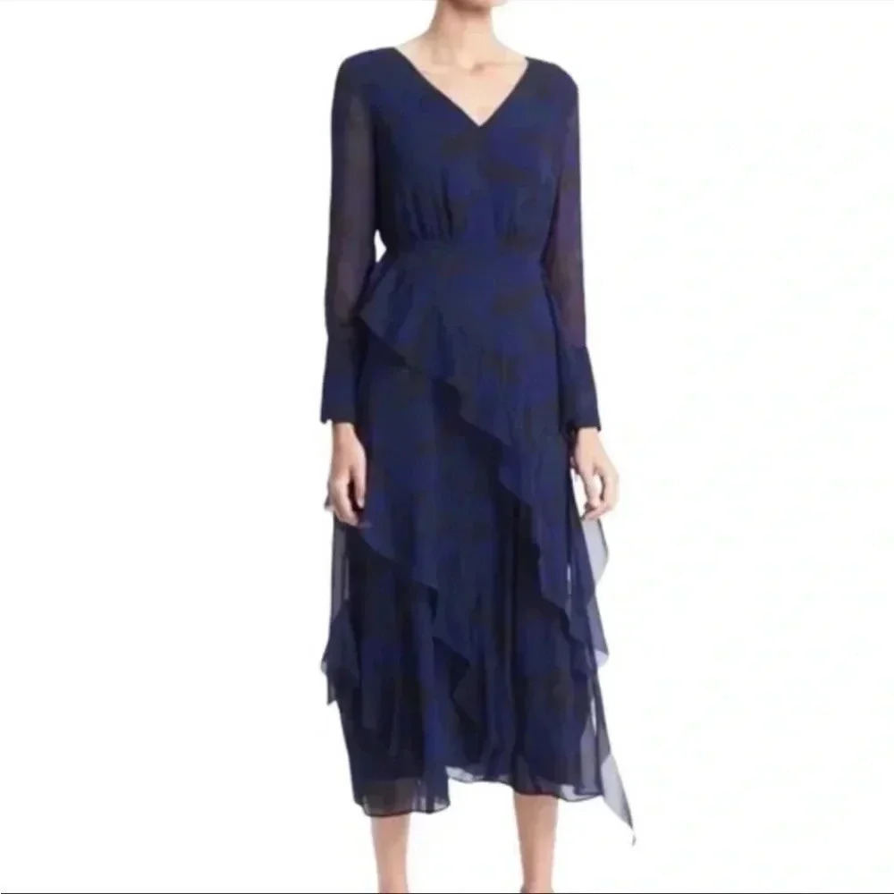 Banana Republic chiffon camo ruffle midi dress